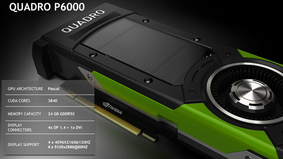 NVIDIA announced Quadro P6000, a PASCAL-generation GPU, at SIGGRAPH 2016 (image courtesy of NVIDIA).