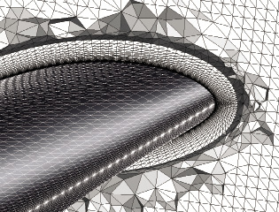 Unstructured mesh on a CFD volume, in AcuSolve. Image courtesy of Altair Engineering.