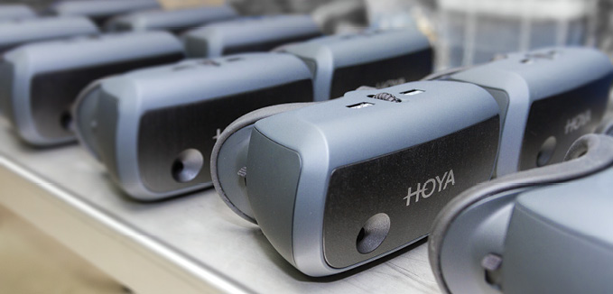 Additive manufacturing provided the design flexibility needed for HOYA’s Vision Simulator, which enables the end-user to experience the vision they will have with their new HOYA lenses. Image courtesy of Materialise.