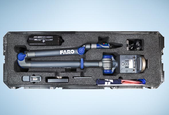 The portable QuantumS FaroArm in its carrying case. Image courtesy of FARO Technologies Inc.