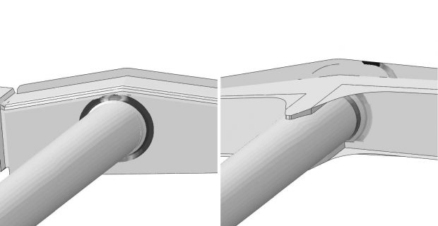 Life contours of the current production (left) and the final design (right) from Verity weld analysis in fe-safe.