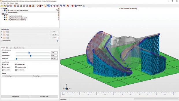 Tools within Netfabb 2018 let you analyze and repair models and add supports to hold parts in place and mitigate thermal effects during printing.