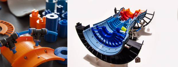 A selection of 3D printed parts and a cross-sectional look inside the Xplorer-1. Image courtesy of 3D Hubs.